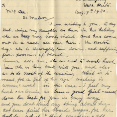 The letter of complaint from Abbie's mother, Mrs Andrews about her daughter quitting their service, 1930 | Hertfordshire Archives and Local Studies, Ref: D/ECh B131
