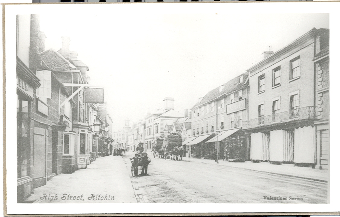 Hitchin's High Street a 1911 snapshot. Shops, Hitchin Herts Memories
